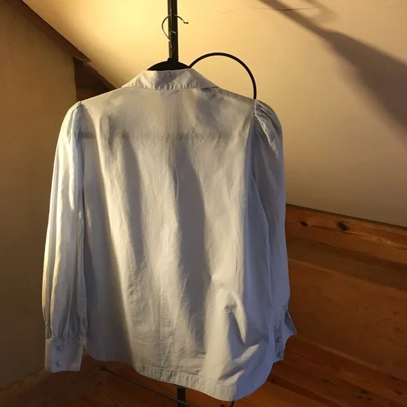 Madeleine Light Blue Cotton Eyelet Button Down Top, EUC, 6 - Picture 2 of 13